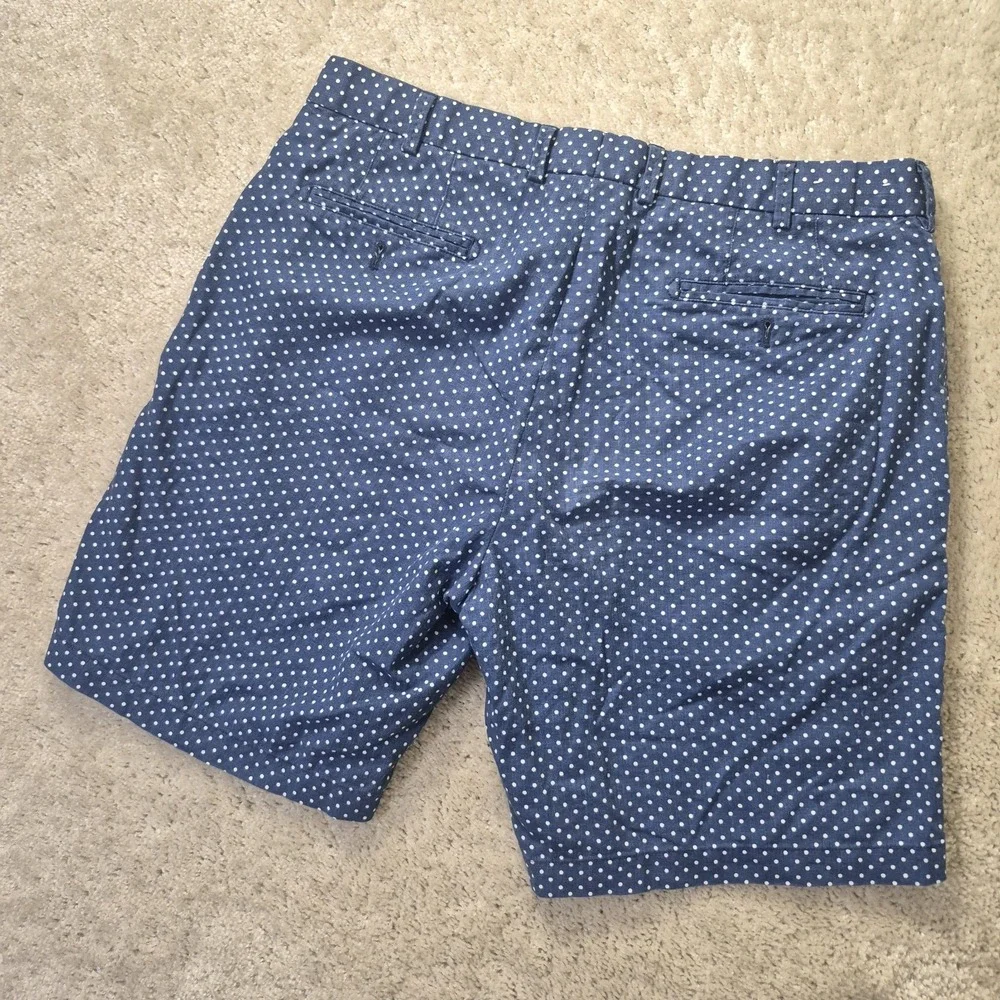 Peter Millar Shorts Mens ACTUAL 34 Blue Polka Dot Linen Blend Chino Coatal Beach